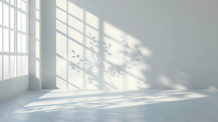 Obraz premium Shadow overlay effect isolated on white background, Light and shadows from window. Mockup of transparent shadow overlay effect and natural lightning in room interior