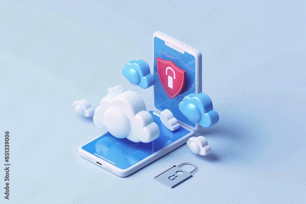Poster illustration of data protection on mobile device. cloud based security, concept of digital privacy a