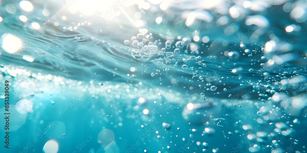 Poster dreamy underwater scene with blurred bubbles in hazy background adds serene touch. concept underwate