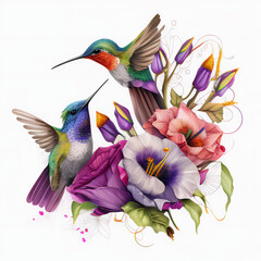Obraz premium Hummingbird flower in purple-pink floral illustration