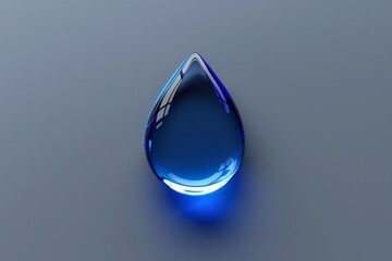 Electric Blue Glowing Droplet in 3D Render on Gray Background.