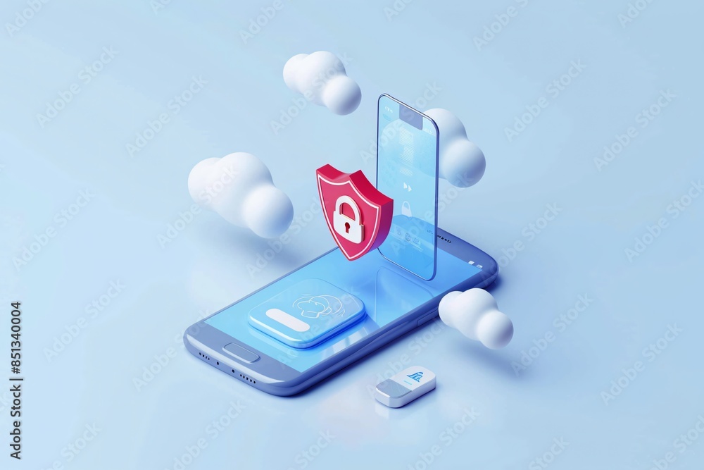 Poster illustration of data protection on mobile device. cloud based security, concept of digital privacy a