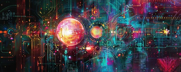 Fototapeta premium A dynamic fusion of technology and creativity with bright and vibrant abstract artwork.