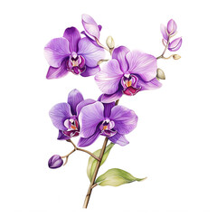 Beautiful Lilac flower and lady's slipper orchid watercolor 