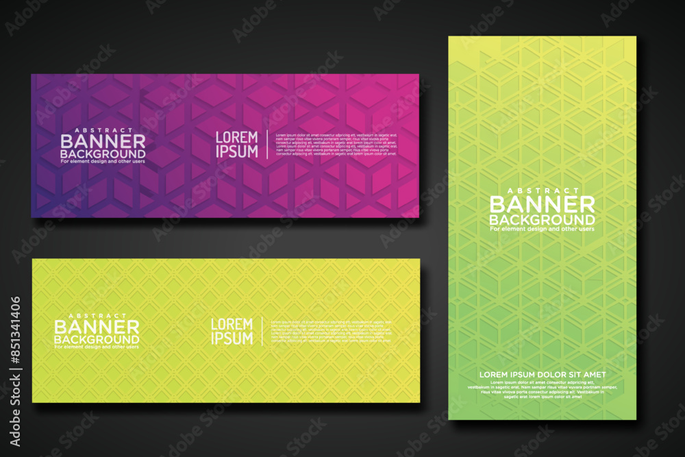 Aufkleber set banner backgrounds with modern geometric lines textured pattern and colorful dynamic gradation