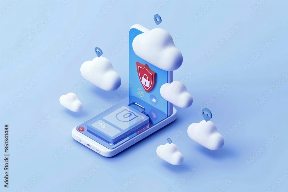 Poster illustration of data protection on mobile device. cloud based security, concept of digital privacy a