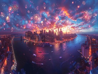 Fototapeta premium Spectacular Independence Day Fireworks Display Lighting Up the Night Sky