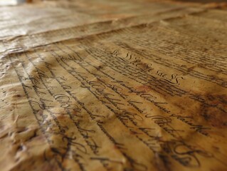 Revolutionary Elegance: Close-Up of Declaration of Independence Calligraphy on Parchment