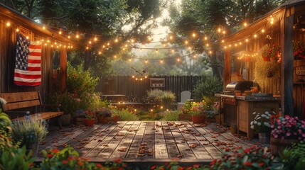 Obraz premium Celebrating Independence Day: Vibrant Festivities with Dynamic Speeches and Delicious BBQ Spread in 3D CG