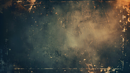 Vintage distressed old photo light leaks, film grain, dust and scratches texture overlay with vignette border. Dirty grunge analog 8k widescreen retro effect background with copy space