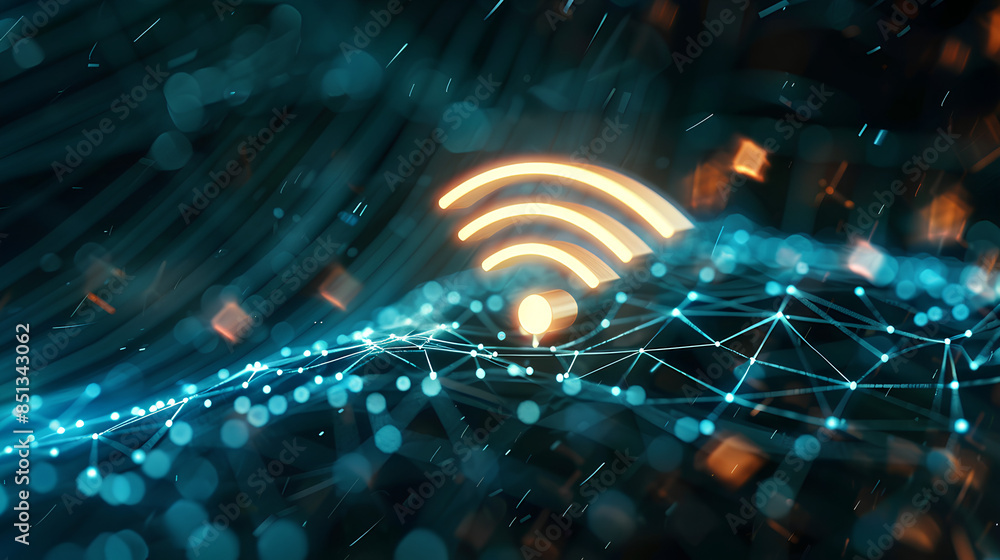 Poster wireless network and connection abstract data background with wifi symbol
