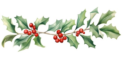 Watercolor mistletoe holly clipart on white background perfect for holiday designs. Concept Holiday Graphics, Clipart, Watercolor Illustrations