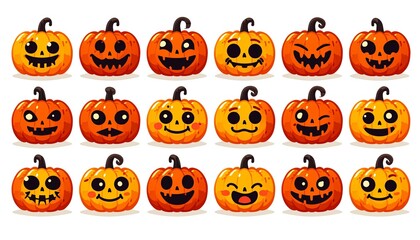 Halloween Pumpkins with Various Expressions