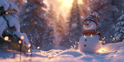 Christmas snowman on the snow background 