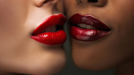 Fototapeta premium Two women with red lips are shown side by side