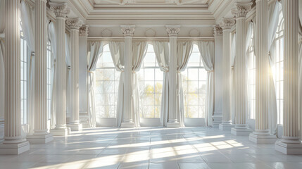 Fototapeta premium Empty minimal Elegant White Room with windows and natural light surface.Generative AI