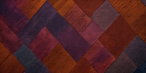 Geometrisches Patchwork-Muster in warmen Erdt&ouml;nen, das eine harmonische Kombination aus verschiedenen Texturen und Farben pr&auml;sentiert, die Tiefe und visuelle Anziehungskraft schaffen