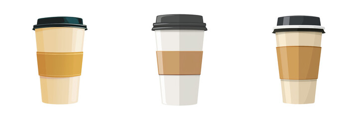 set of flat coffee cup isolated on transparent background