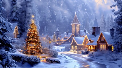 Fototapeta premium Snow-Covered Environment During the Christmas Season