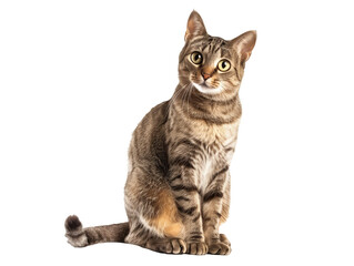 Obraz premium Full body shot of Aegean cat, sitting, looking around curiously.