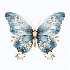 Butterfly with blue wings and gold details on its wings 