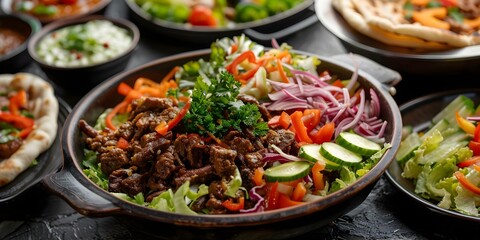 Vibrant Sri Lankan Street Food Chopped Roti, Colorful Veggies, Meat Stir-fry, and a Lively Atmosphere. Concept Sri Lankan cuisine, Street food, Colorful veggies, Meat stir-fry, Lively atmosphere