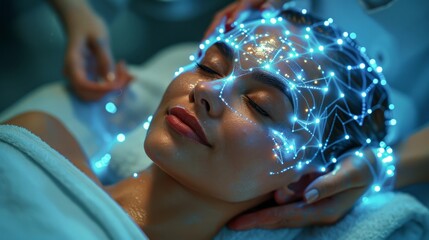 Spa and massage with relaxing music Make women's face look younger by technology therapy.