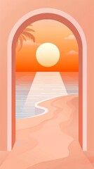 Fototapeta premium An archway with a beach and sunset.