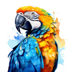 Obraz premium blue and yellow macaw watercolor isolated on transparent background cutout