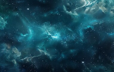 Obraz premium A background of space with stars, nebulae and galaxies in blue green tones