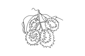 Continuous one line drawing whole heap healthy organic rambutans for orchard logo identity. Fresh tropical fruitage concept for fruit garden icon. Single line draw design vector graphic illustration