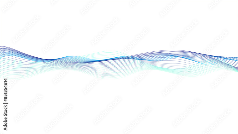 Wall mural modern abstract glowing wave background. purple green blue wavy tech lines abstract white background