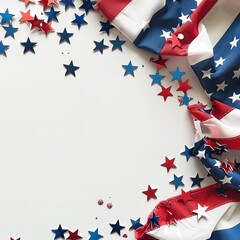 Festive Flowing American Flags with Stars Background