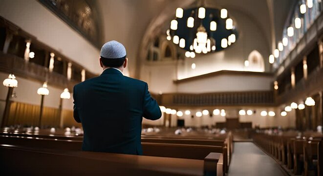 Jewish religious with the kippah in the synagogue.