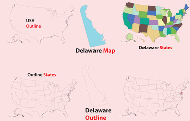 Delaware map vector of usa, Delaware line map, Delaware with city map, Delaware outline map.eps