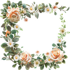 A maternity floral garland, hyper-realistic, intertwined roses and daisies, isolated on white background transparent background