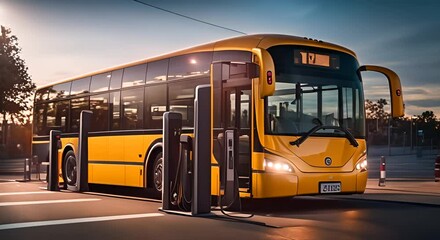 Electric bus charging at the charging station.