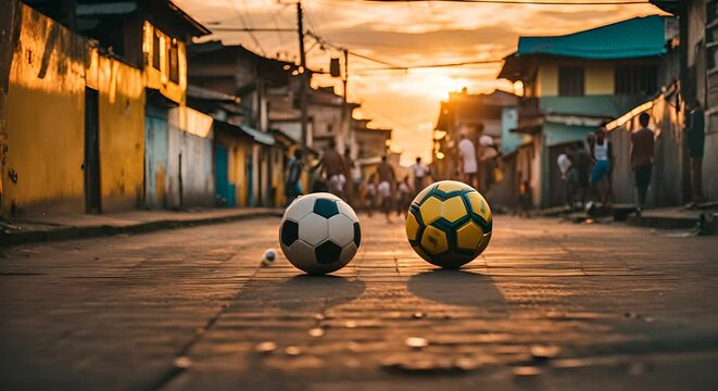 Playing soccer in the favelas.