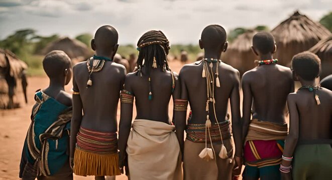African tribe in an African village.