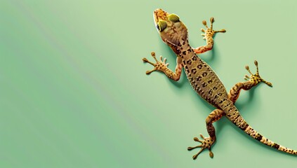 Naklejka premium A gecko is on a green background.