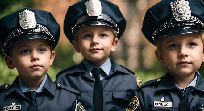 Children dressed as police officers.