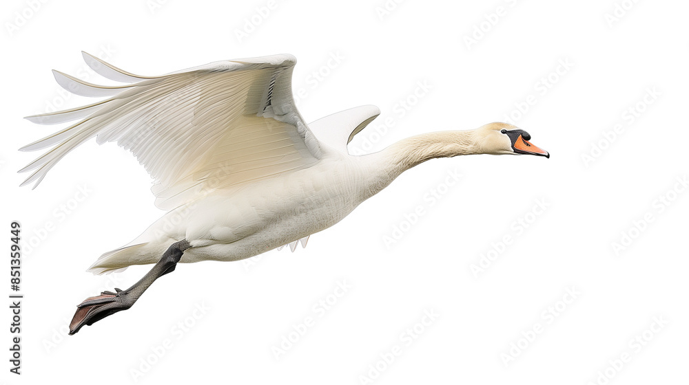Wall mural aerial view of a swan isolated on white background, detailed, png - Wall murals