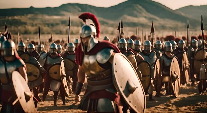 Battle of Spartans with swords and spears. Legion of Spartans. Sparta.