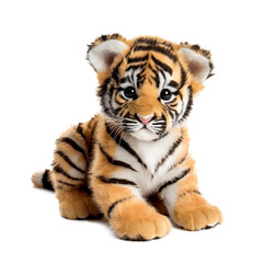 Obraz premium Adorable stuffed tiger toy isolated on a white background.