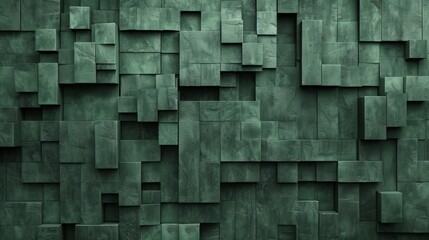 Abstract geometric army green 3d texture wall with squares and square cubes background banner...