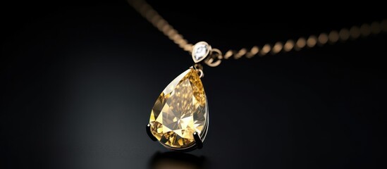 Golden Teardrop Pendant Necklace on Black Background