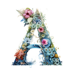 Decorative floral letter A with vibrant flowers