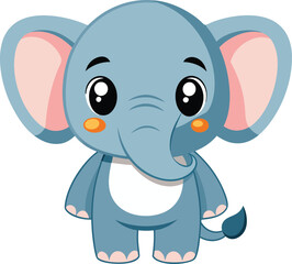 Cute Elephant Cartoon Vector Icon illustration On White Background.
