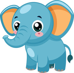 Cute Elephant Cartoon Vector illustration On White Background.