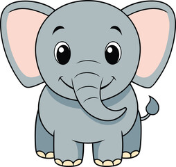 Cute Elephant Cartoon Vector Icon illustration On White Background.